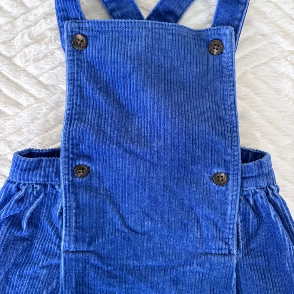 Ralph Lauren Baby Girls Size 12M Blue Corduroy Pinafore Overall Dress Cotton